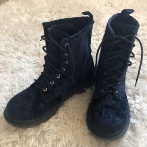 mock navy blue, velvet material Doc Martins